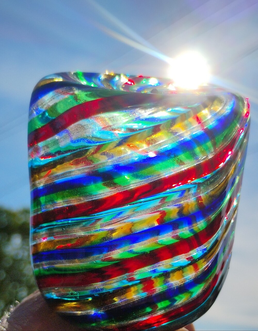 Handblown Multicolor Swirl Glass Art Bottle Murano Style